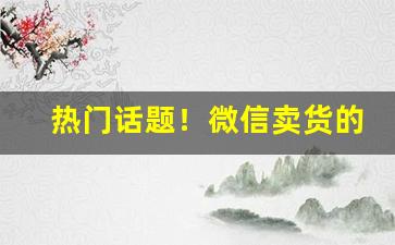 热门话题！微信卖货的货源怎么来“才华横溢”