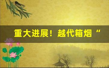 重大进展！越代箱烟“羝触藩”