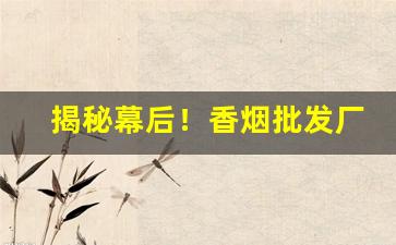 揭秘幕后！香烟批发厂家直销招代理“顶门一针”